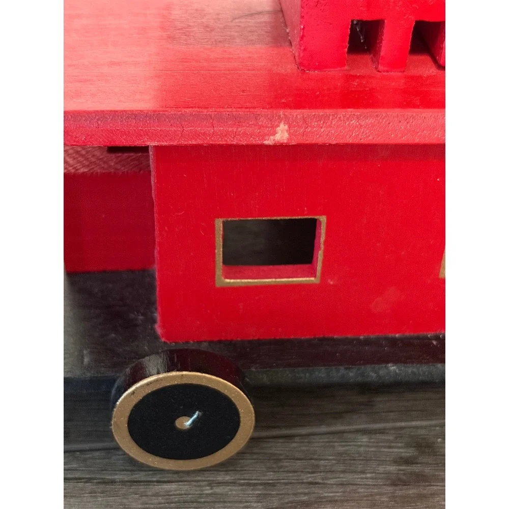 Vintage Red Wooden Christmas Train Christmas Express Train Set Centerpiece